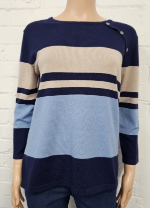 Claudia C Wide Stripe Round Neck 3/4 Sleeve Jumper